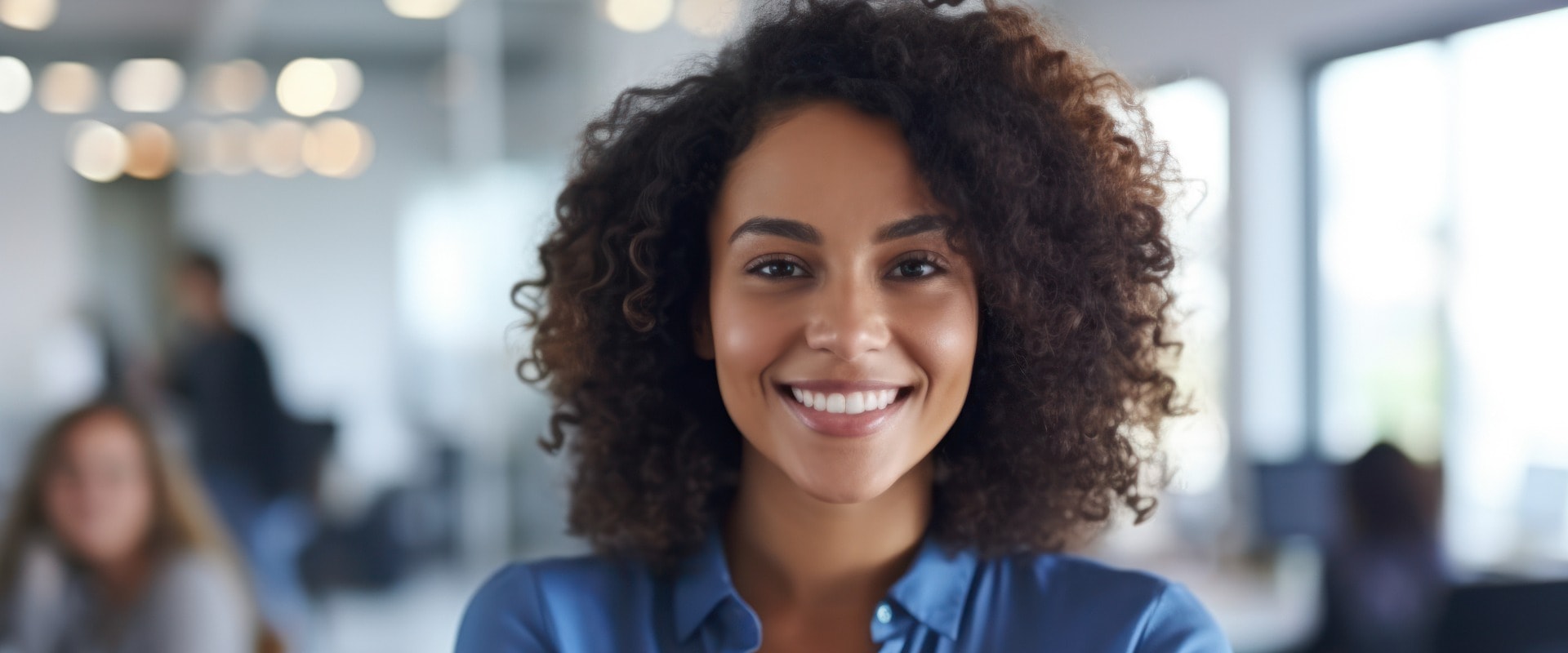 happy young african american young woman sitting in her chair smiling. AI Generative